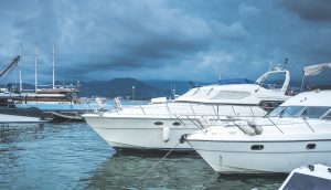 Two boats in storm season at marina